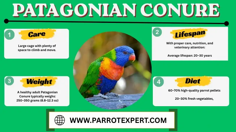 Patagonian Conure Parrot: Lifespan, Size, Care, Diet, Price, & Facts