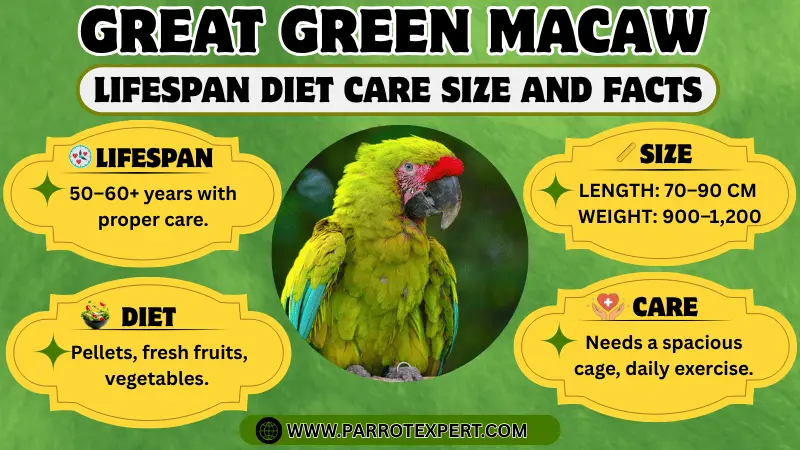 Great Green Macaw: Lifespan, Size, Diet, Care, and Facts